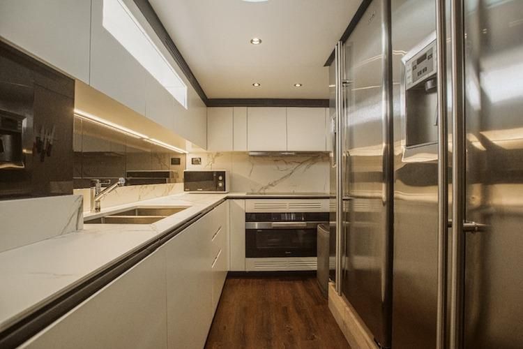Luxury Yacht Greece, yacht kitchen, weekly yacht rental Athens