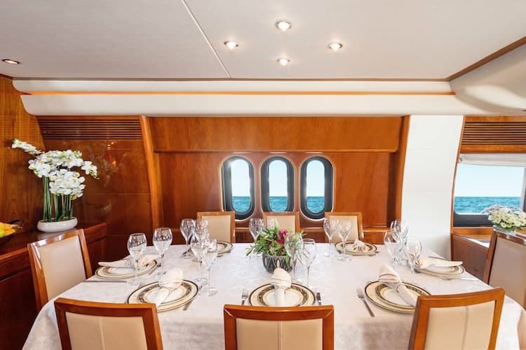 luxury yacht dining, weekly motor yacht rental Athens, Athens yachts